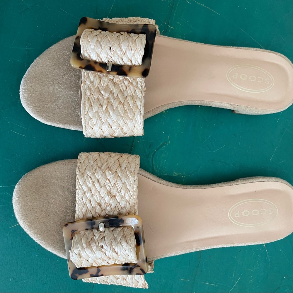 Scoop Beige Woven Buckle Sandals